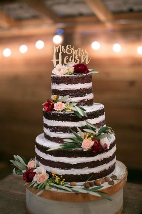 Chocolate Naked Cake With Personalized Cake Topper Chocolate Naked Cake Chocolate Wedding