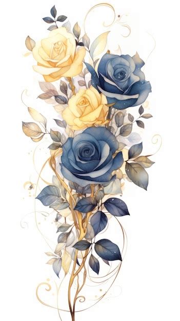 Premium Photo | Blue and yellow roses with leaves