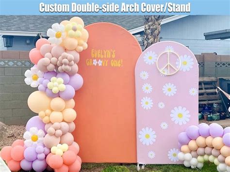 Daisy Groovy Birthday Arch Backdrop Double Sided Cover Custom Pink Baby