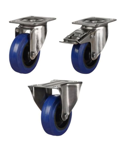 Stainless Steel Castors Non Marking Blue Elastic Rubber Castors