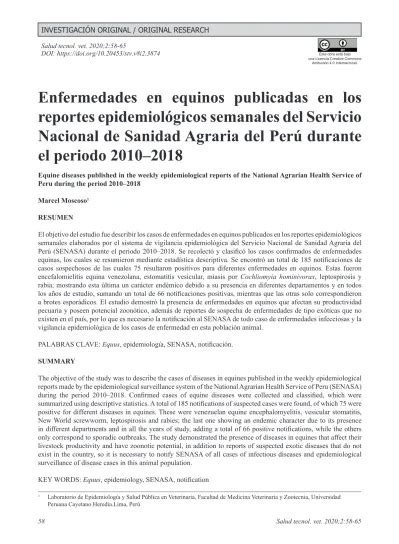 Enfermedades en equinos publicadas en los reportes epidemiológicos