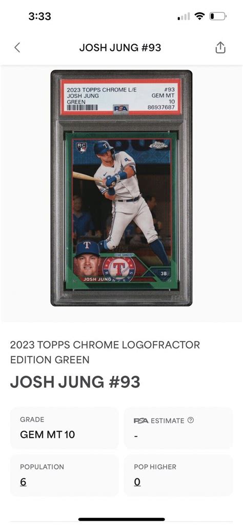 Josh Jung Topps Chrome Logofractor Green Rc Psa Pop Ebay