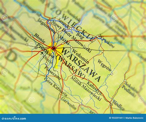 Mapa Geográfico Del País Europeo Polonia Con La Ciudad De Varsovia