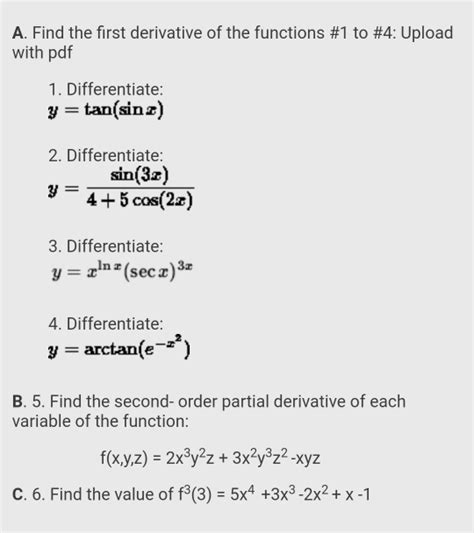 Solved A Find The First Derivative Of The Functions 1 To 4 Upload