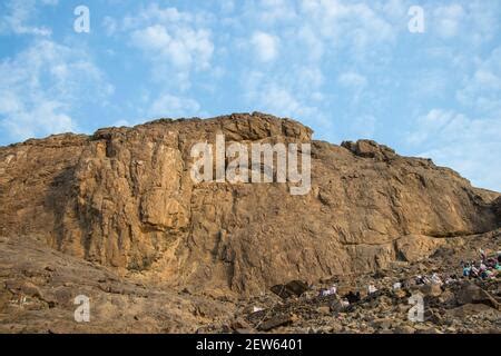 Muslim Pilgrims Climb The Mount Of Light Jabal An Nour Where Located