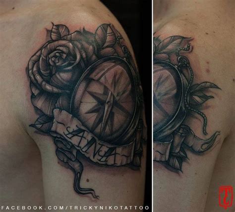 Compass and Rose Tattoo by Tricky Niko