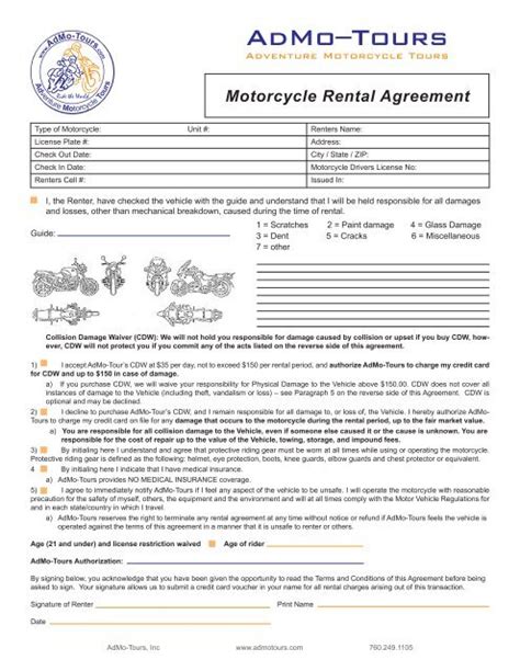 Motorcycle Rental Agreement Pdf Fill Online Printable Fillable Blank