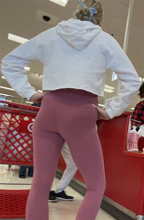 Blonde In Pink Leggings Long Legs And Nice Booty Spandex Leggings