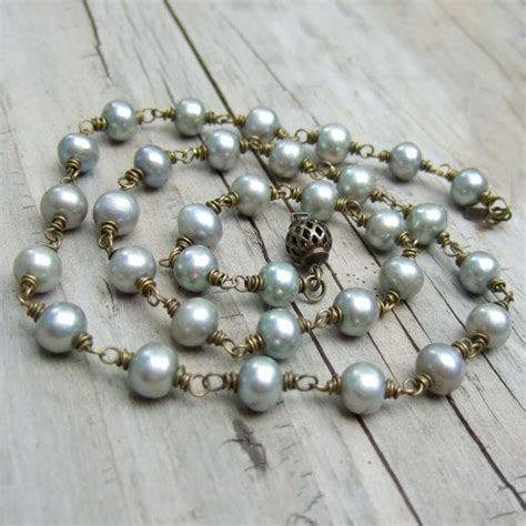 Freshwater Pearl Necklace Pearl Wire Wrap Necklace Rustic Etsy Pearls Wire Wrapped Necklace