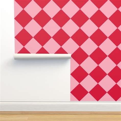 Diagonal Checkerboard Large Pink Wallpaper Spoonflower