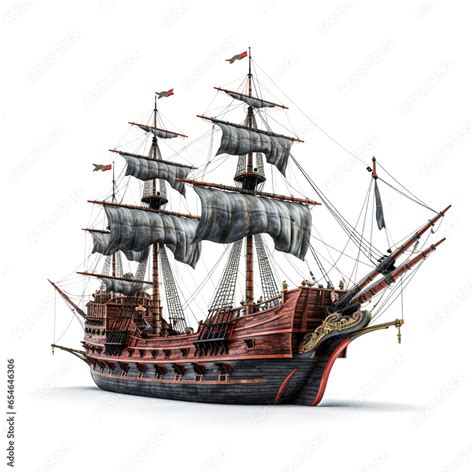 Ancient Pirate Ship On Transparent Background Png Stock Illustration