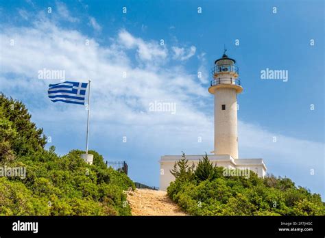 Picturesque Lighthouse On Top Of Cape Lefkata Cape Doukato On The