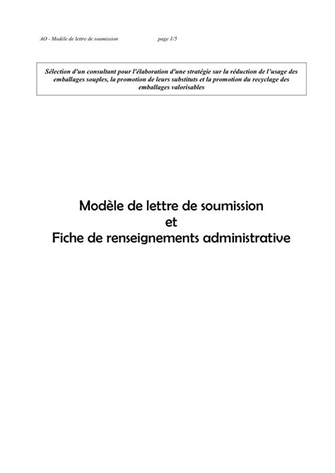 Mod Le De Lettre De Soumission Doc Pdf Page Sur