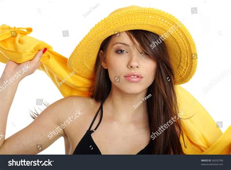 Beautiful Sexy Woman Yellow Hat Bikini Stock Photo 34255708 Shutterstock