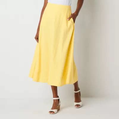 Liz Claiborne Womens Mid Rise Midi A Line Skirt Color Banana JCPenney