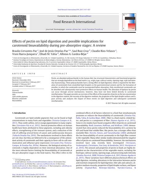 Pdf Effects Of Pectin On Lipid Digestion And Possible Implications