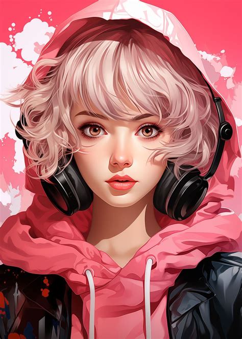 Pink Anime Girl Poster Picture Metal Print Paint By Space Art