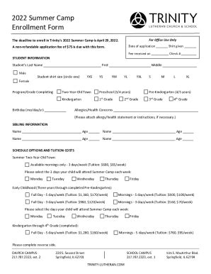 Fillable Online Summer Camp Enrollment Form Fax Email Print