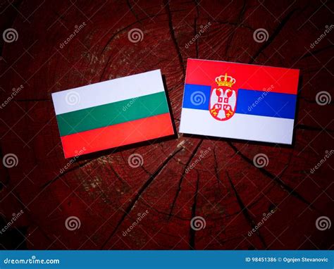 Bulgarian Flag With Serbian Flag On A Tree Stump Stock Photo Image Of