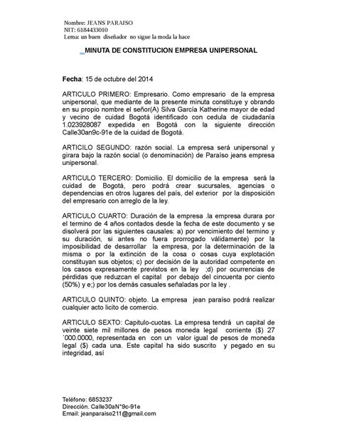 Calaméo Minuta De Constitucion Empresa Unipersonal 1