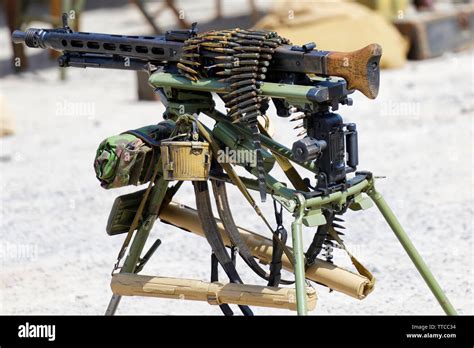 German Mg Light Machine Gun On Tripod Stock Photo Alamy