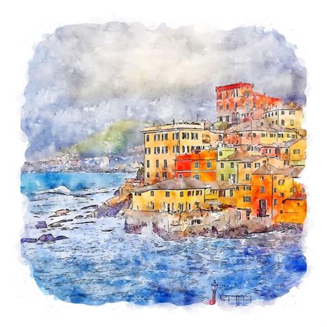 Premium Vector Genova Italy Watercolor Sketch Hand Drawn Illustration