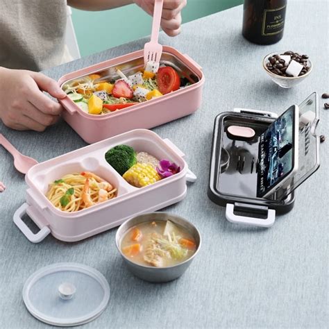 Fiambrera Bento con compartimentos para niños Lonchera Rectangular