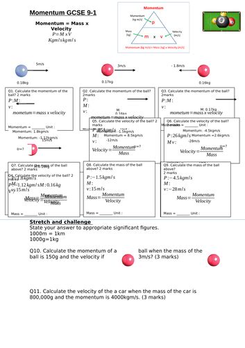 Momentum Gcse 9 1 Worksheet Teaching Resources