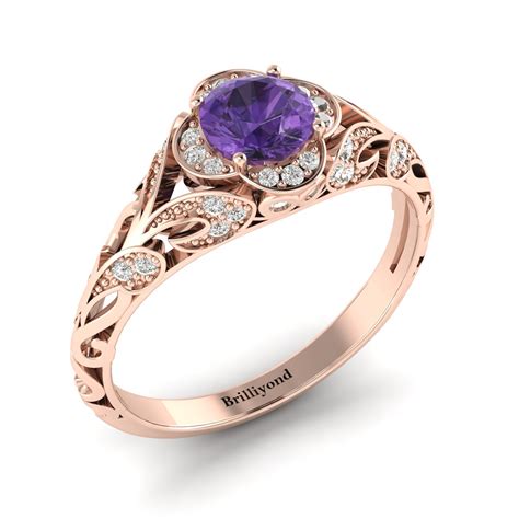 Rose Gold Amethyst Country Road Vintage Engagement Ring