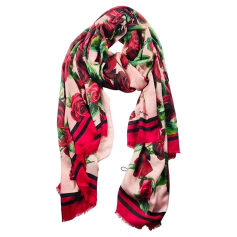 Dolce And Gabbana Red Pink Cashmere Modal Rose Scarf Wrap Flowers Floral Dg At 1stdibs