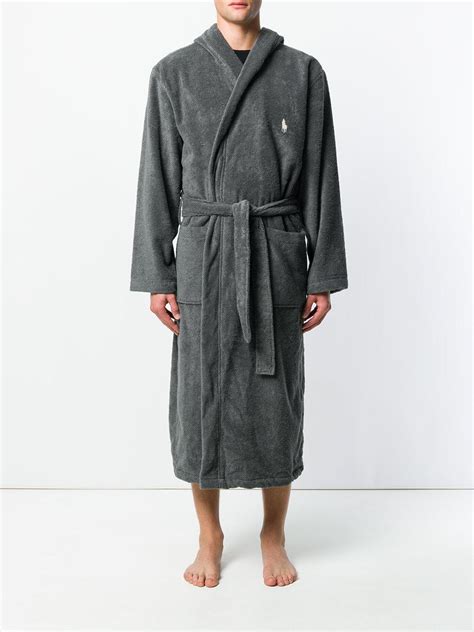 Polo Ralph Lauren Cotton Hooded Oversized Robe In Grey Gray For Men Lyst