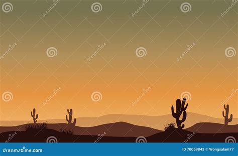 Cactus In Desert Silhouette Stock Vector - Image: 70059843