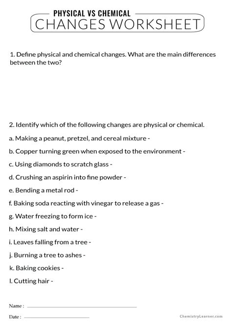 Free Printable Physical And Chemical Changes Worksheets Worksheets