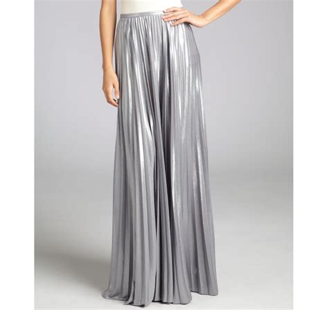 Lyst Halston Exclusive Pleated Maxi Skirt Silver In Metallic