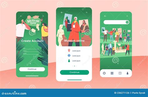 Online Mobiele App Pagina Van Museum Aan Boord Van Het Schermsjabloon