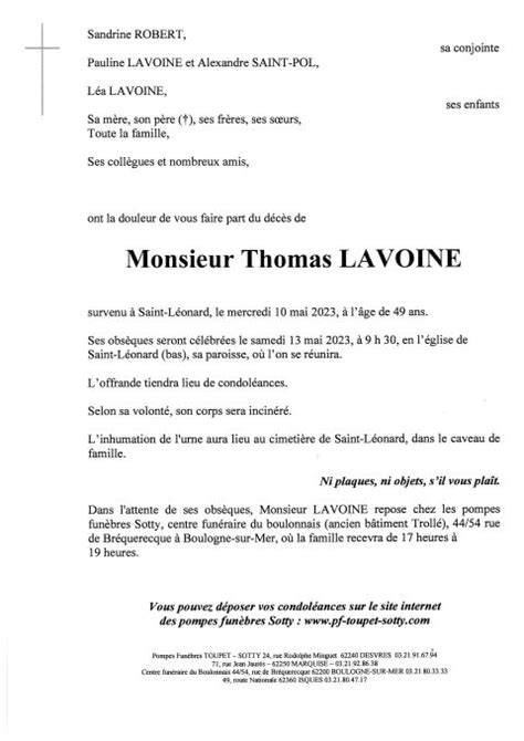 Monsieur Thomas LAVOINE Pompes Funèbres Toupet Sotty