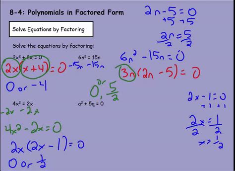 Algebra 8 4 Polynomial Equations In Factored Form Youtube