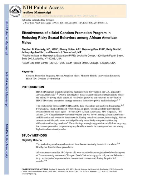 Pdf Effectiveness Of A Brief Condom Promotion Program In Reducing