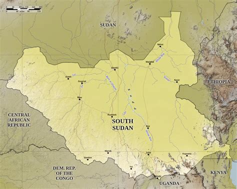 Blue Green Atlas - Free relief map of South Sudan