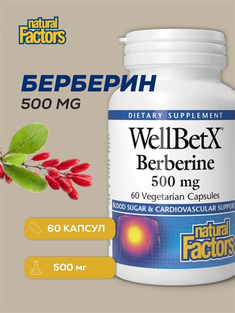 Natural Factors WellBetX берберин 500мг 60 капсул купить с