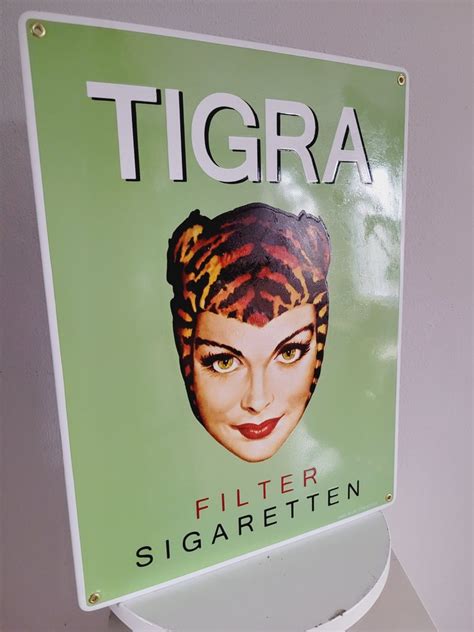 Tigra Sigaretten Emaille Reclamebord Emaillerie Belge Reclamebord