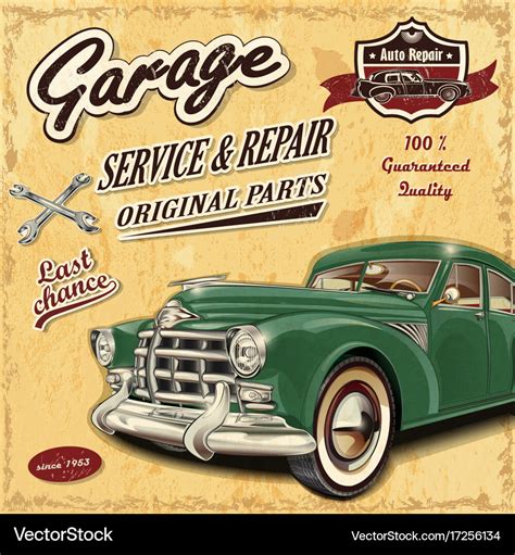 Vintage Garage Retro Poster Royalty Free Vector Image