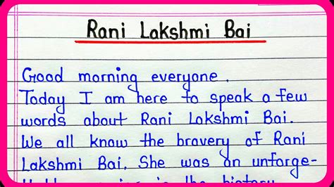 Rani Lakshmi Bai Speech In English For Students Speech On Jhansi Ki