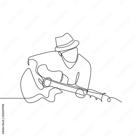 Person sing a song with acoustic jazz guitar continuous one line art ...