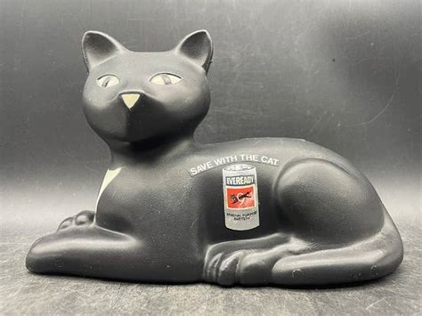 Vintage Eveready Battery Black Cat Piggy Bank Save With The Cat