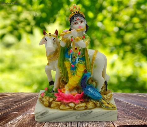 Buy Handpainted Lord Krishna Idol With Nandi God Figurines At Off