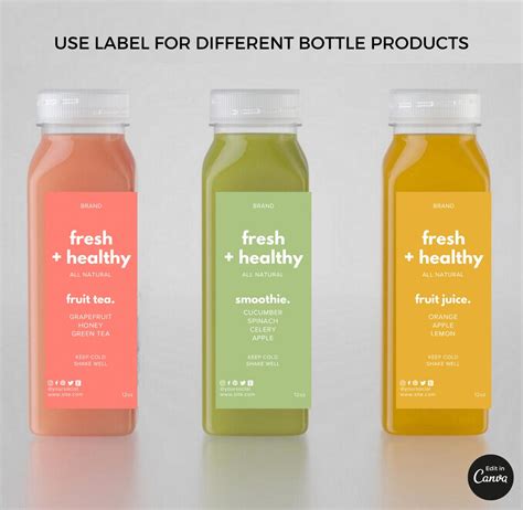 Editable Fruit Juice Bottle Labels Template Canva, Fresh Juice Label ...