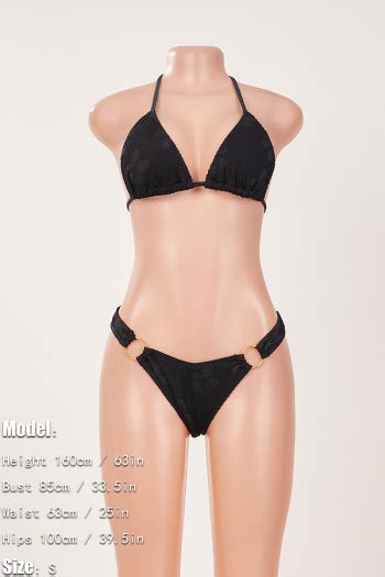 Wholesale Sexy Textured Padded Halter Neck Metallic Ring Linked Triangle Bikini Sets BA010537