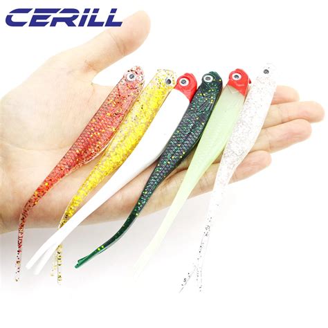 Cerill 5 PCS 13 Cm Shiner 3D Eyes Soft Fishing Lure Fork Tail