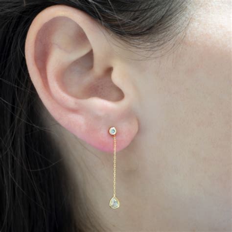 Rose Cut Diamond Dangle Earrings 18k Yellow Gold